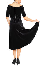 Load image into Gallery viewer, Fit-and-flare Black Velvet Dress