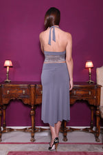 Load image into Gallery viewer, conDiva Gray Jersey Tango Crop Top With Lace

