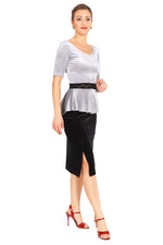 Load image into Gallery viewer, Silver Velvet Top With Ruffled And Lace Details