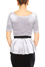 Load image into Gallery viewer, Silver Velvet Top With Ruffled And Lace Details