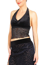 Load image into Gallery viewer, Black Velvet Tango Crop Top with Lace