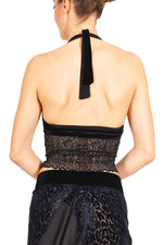 Load image into Gallery viewer, Black Velvet Tango Crop Top with Lace