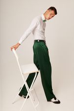 Load image into Gallery viewer, Forest Green Crepe Satin Tango Pants With Four Pleats