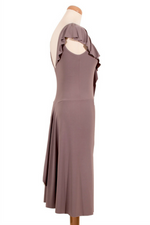 Load image into Gallery viewer, Elephant Gray Tango Dress with Asymmetric Back &amp; Ruffled Bust
