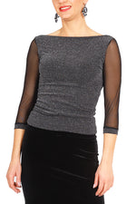 Load image into Gallery viewer, Lamé Tango Top With Tulle Sleeves
