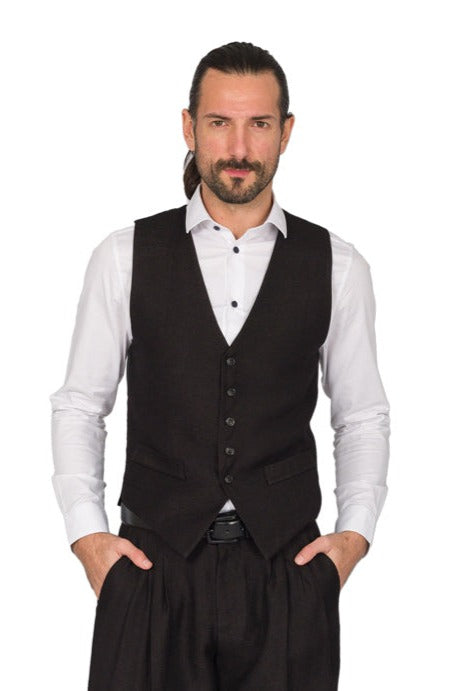 Shiny Black Linen Tango Vest