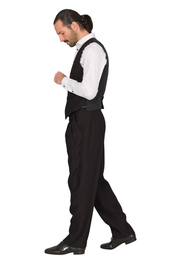Black Shiny Linen Men's Tango Outfit