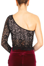 Load image into Gallery viewer, One-shoulder Black Lace Tango Top