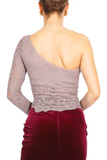 Load image into Gallery viewer, One-shoulder Elephant Gray Lace Tango Top