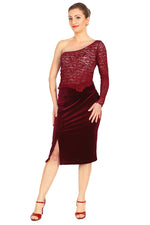 Load image into Gallery viewer, One-shoulder Burgundy Lace Tango Top