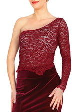 Load image into Gallery viewer, One-shoulder Burgundy Lace Tango Top
