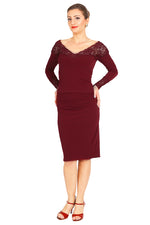Load image into Gallery viewer, Burgundy Tango Top With Lace Décolletage