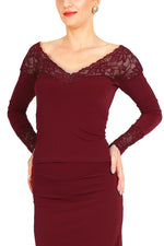 Load image into Gallery viewer, Burgundy Tango Top With Lace Décolletage
