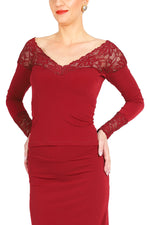 Load image into Gallery viewer, Red Tango Top With Lace Décolletage