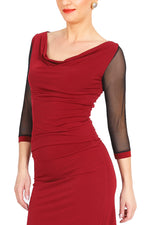 Load image into Gallery viewer, Red Tango Top With Tulle Sleeves