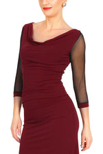 Load image into Gallery viewer, Burgundy Tango Top With Tulle Sleeves