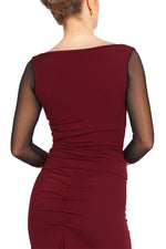 Load image into Gallery viewer, Draped Neckline Top With Tulle Sleeves (M) (Black)