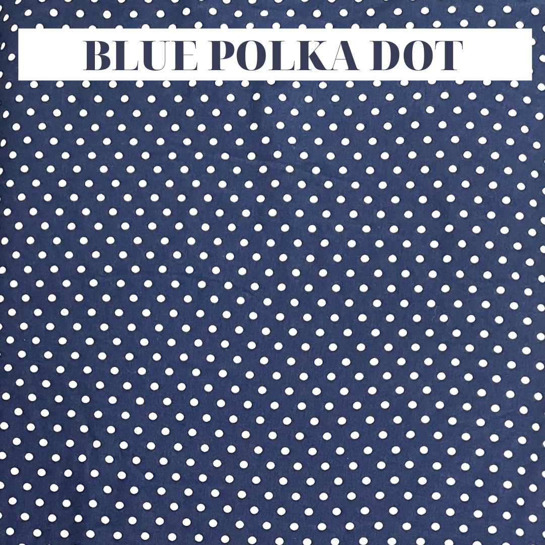 dark blue polka dot print