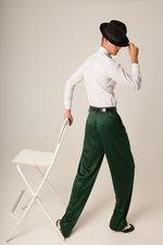 Load image into Gallery viewer, Forest Green Crepe Satin Tango Pants With Four Pleats