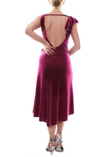 Load image into Gallery viewer, Velvet Argentine Tango Dress With Shoulder Ruffles