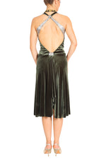 Load image into Gallery viewer, Olive green velvet milonga dress with open back