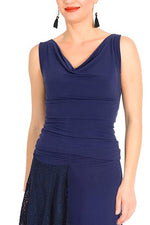 Load image into Gallery viewer, Dark Blue Dance Top With Floral Lace Back