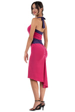 Load image into Gallery viewer, Tie Halter Neck Fuchsia Color Block Fishtail Dress
