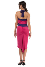 Load image into Gallery viewer, Tie Halter Neck Fuchsia Color Block Fishtail Dress