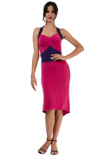 Load image into Gallery viewer, Tie Halter Neck Fuchsia Color Block Fishtail Dress
