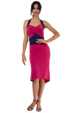 Load image into Gallery viewer, Tie Halter Neck Fuchsia Color Block Fishtail Dress