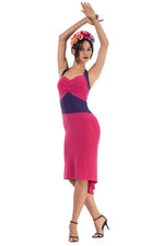 Load image into Gallery viewer, Tie Halter Neck Fuchsia Color Block Fishtail Dress