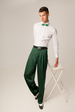 Load image into Gallery viewer, Forest Green Crepe Satin Tango Pants With Four Pleats