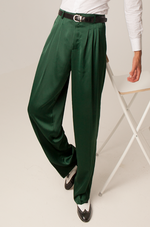 Load image into Gallery viewer, Forest Green Crepe Satin Tango Pants With Four Pleats