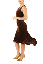 Load image into Gallery viewer, Brown Velvet Tango Dress with Lace Details