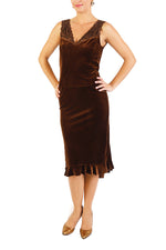 Load image into Gallery viewer, Brown Velvet Tango Dress with Lace Details