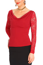 Load image into Gallery viewer, Red Tango Top With Lace Back And Long Sleeves
