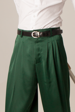 Load image into Gallery viewer, Forest Green Crepe Satin Tango Pants With Four Pleats