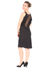 Load image into Gallery viewer, Black Tango Dress With Draped Back And Tulle Details