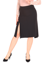 Load image into Gallery viewer, Tango dance skirt with rich back draping - black