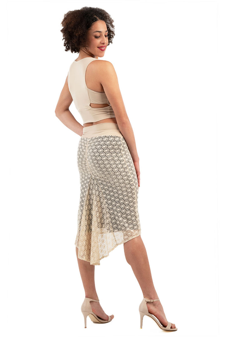 Beige Lace Fishtail Tango Skirt