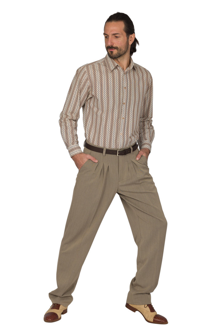 Beige Men's Tango Pants With Three Pleats