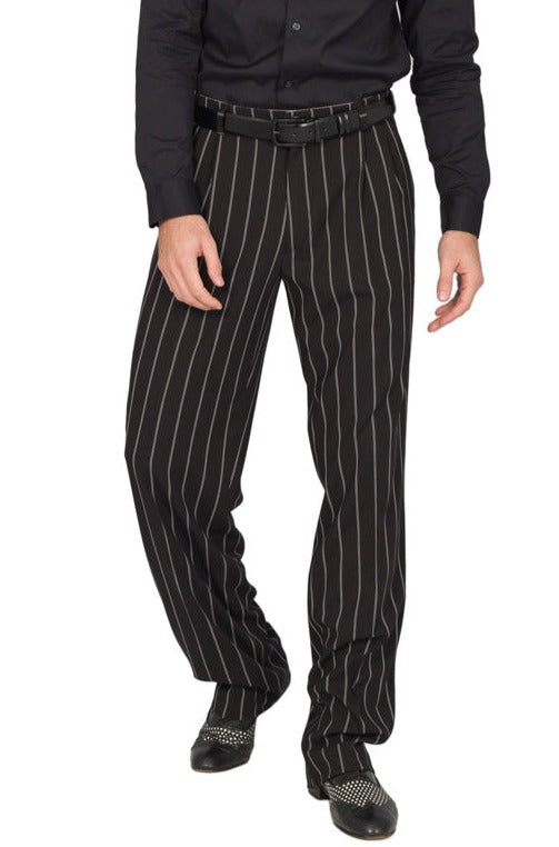 Black Bold Striped Men's Tango Pants With Two Pleats