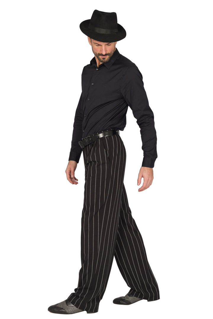 Black Bold Striped Men's Tango Pants With Two Pleats