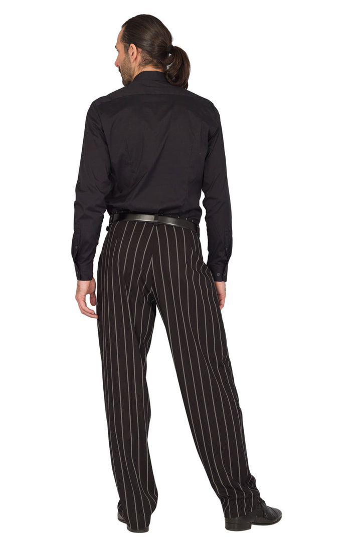 Black Bold Striped Tango Pants With Three Pleats 