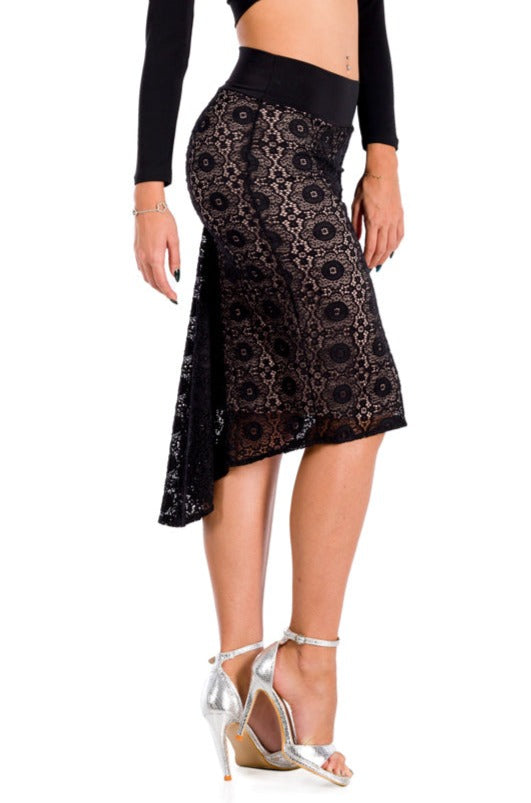 Black Floral Lace Fishtail Tango Skirt