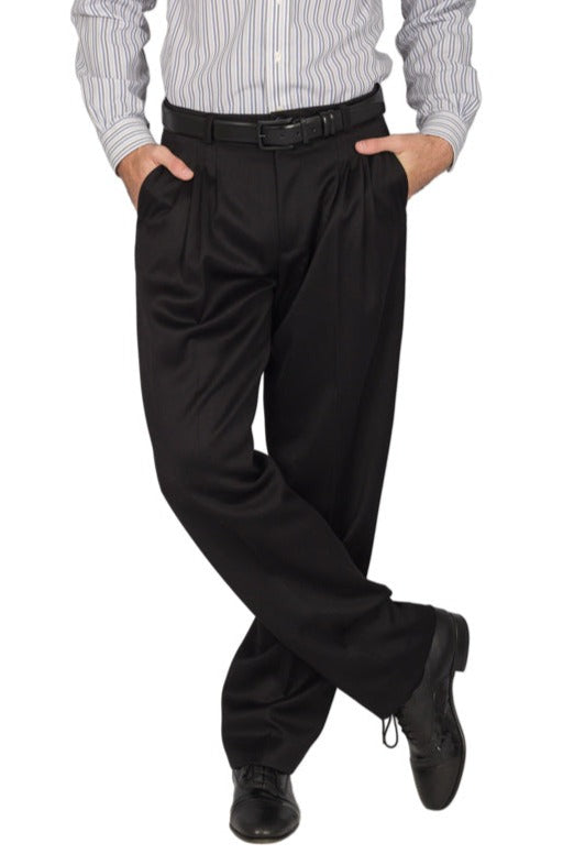 Black Lustrous Men's Tango Pants With Four Pleats