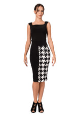 Load image into Gallery viewer, Black Pencil Skirt With Big B&W Houndstooth Pattern