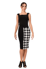 Load image into Gallery viewer, Black Pencil Skirt With Big B&amp;W Houndstooth Pattern
