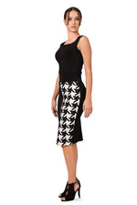 Load image into Gallery viewer, Black Pencil Skirt With Big B&W Houndstooth Pattern