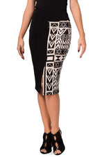 Load image into Gallery viewer, Black Pencil Skirt With Black And Beige Inca Pattern